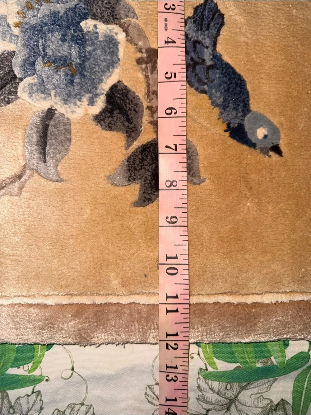 Vtg. Chinese hand-woven silk rug with bird and floral motifs.
